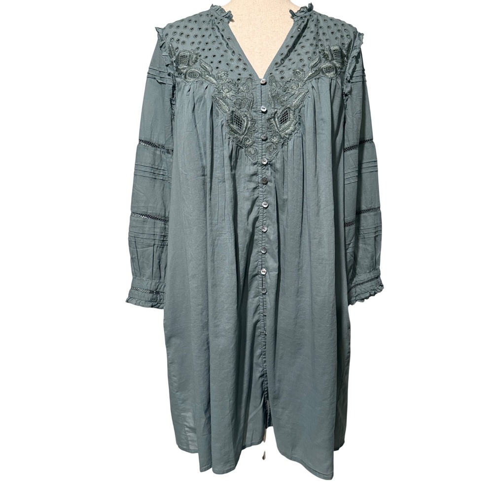 Sundance Andi Lace Eyelet Embroidered Button Front Tunic Dress Medium Bohemian